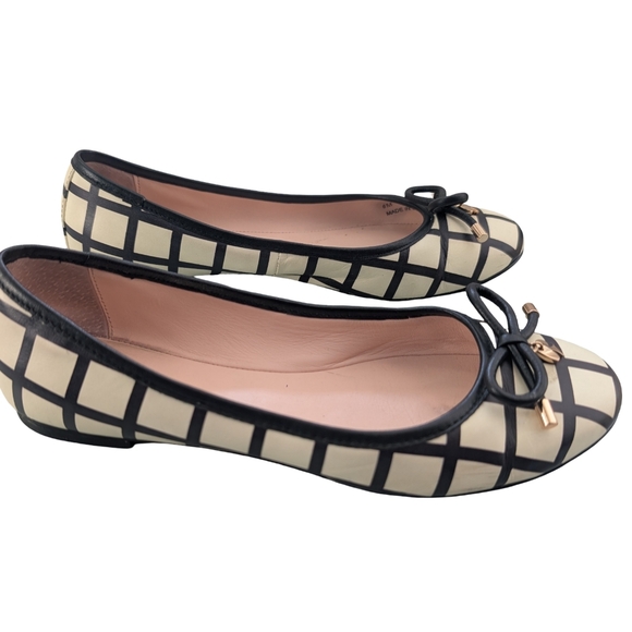 Kate Spade Black White Leather Willa Ballet Flat Size 6 - Picture 3 of 7